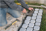 Paving traditional antique cobbles, cubes akrolithos greece stone